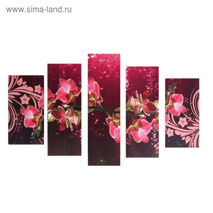 Картина модульная на подрамнике "Загадочная орхидея" 2-43х25, 2-58х25, 1-72х25 см, 72*125см - Фото 1