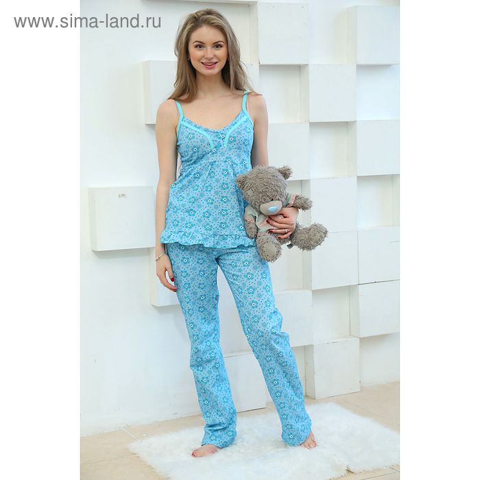 Пижама женская (топ, брюки), цвет бирюзовый, размер 44 (арт. FS2166) - Фото 1