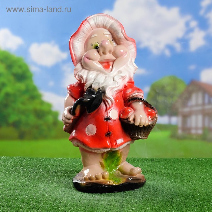 Садовая фигура "Гном-мухомор с лопатой" средний 25х28х52см - Фото 1