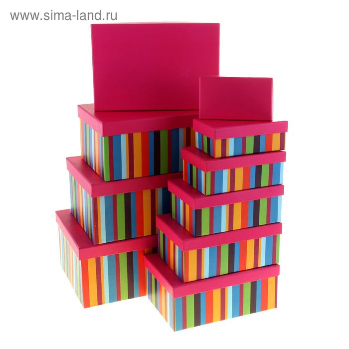 Набор коробок 10 в 1 "Яркая полоска", цвет малиновый, 32,5 х 21,5 х 13,5 - 13,5 х 8 х 4,5 см - Фото 1