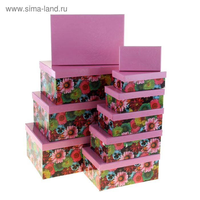 Набор коробок 10 в 1 "Цветы", цвет розовый, 32,5 х 21,5 х 13,5 - 13,5 х 8 х 4,5 см - Фото 1