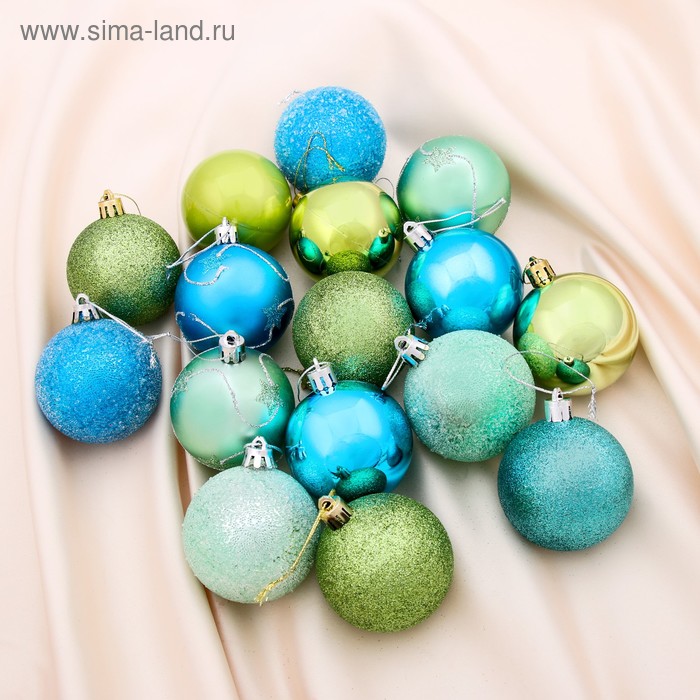 Набор шаров пластик d-6 см, 50 шт "Перелив ассорти" зелёно-голубой - Фото 1