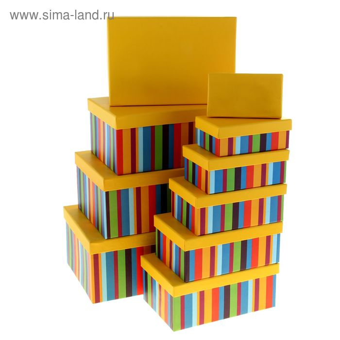 Набор коробок 10 в 1 "Яркая полоска", цвет желтый, 32,5 х 21,5 х 13,5 - 13,5 х 8 х 4,5 - Фото 1