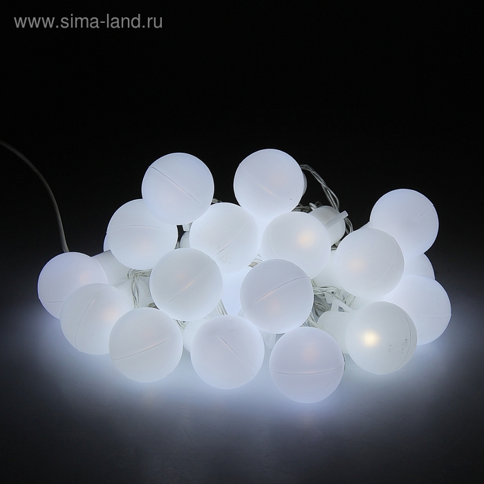 НИТЬ, 6 м, с насад. "Большие шарики 5 см", LED-20-220V, фиксинг, БЕЛЫЙ - Фото 1