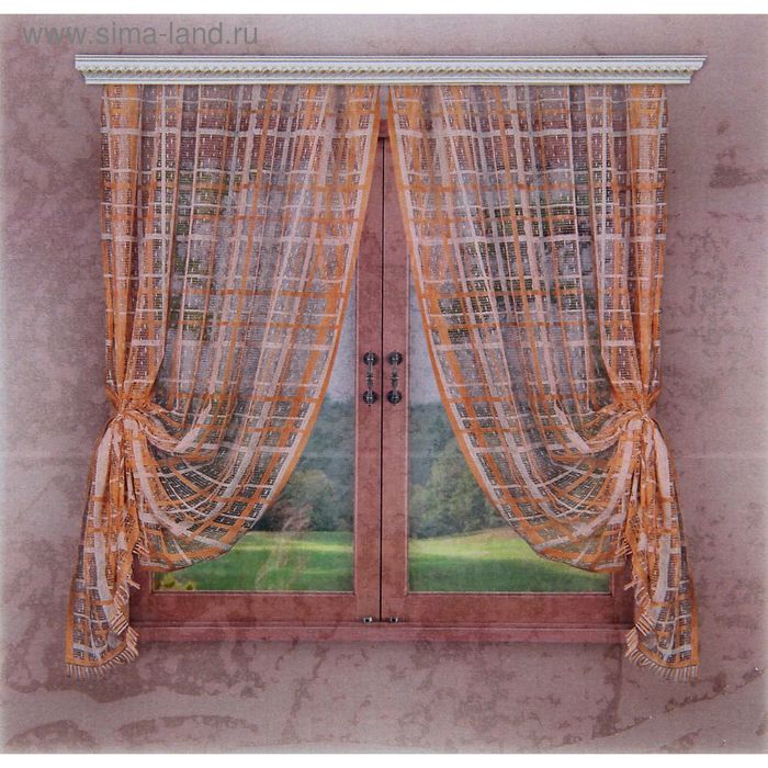 Комплект штор со шторной лентой, ш-160 см, в-220 см, цвет бежевый/ванильный - Фото 1