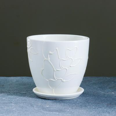 Горшок для цветов «Кураж», 600 мл, d=12 см, h=10 см, керамический, с поддоном, белый