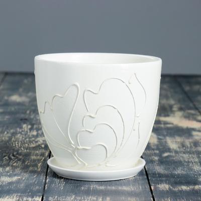 Горшок для цветов «Кураж овал №3», керамический, с поддоном, 1.5 л, белый