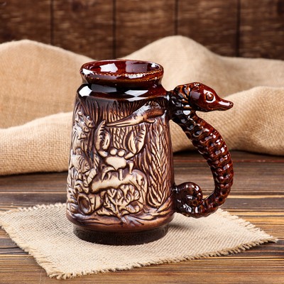 Пивная кружка "Конёк", коричневая, керамика, 0.7 л, 1 сорт