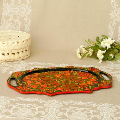 Поднос деревянный с ручками «Хохлома яркая», ручная роспись, МИКС