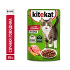 Влажный корм KiteKat для кошек, говядина в соусе, пауч, 85 г - Фото 1