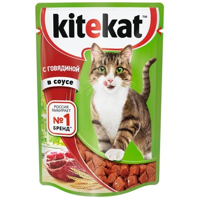 Влажный корм KiteKat для кошек, говядина в соусе, пауч, 85 г - Фото 1