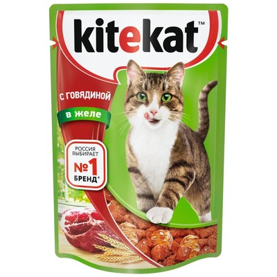 Влажный корм Kitekat для кошек, говядина в желе, пауч, 85 г