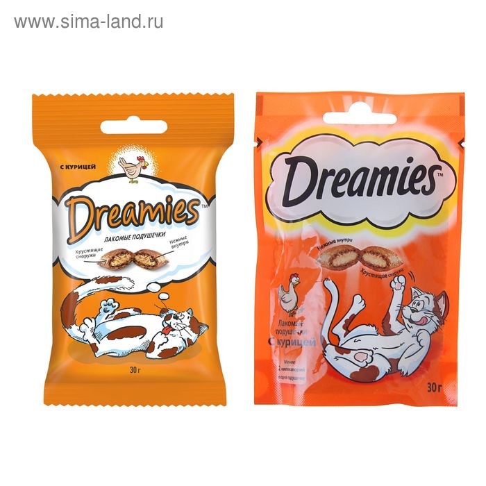 Лакомство Dreamies для кошек, с курицей, 30 г - Фото 1