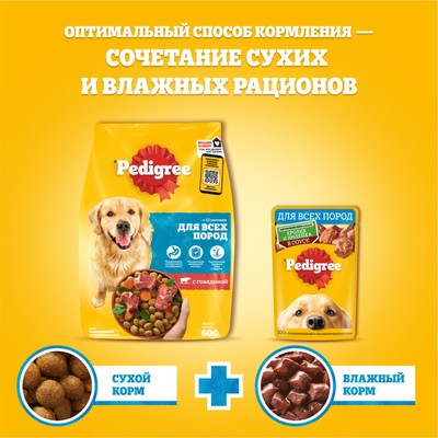 Влажный корм Pedigree для собак, говядина/ягненок в соусе, пауч, 85 г