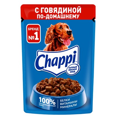 Влажный корм Chappi для собак, с говядиной, пауч, 85 г