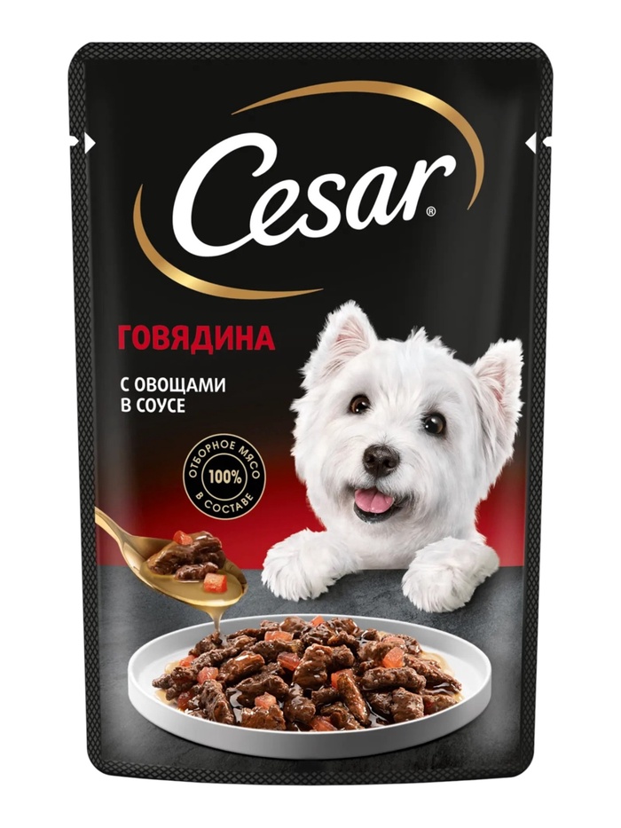 Влажный корм Cesar для собак, говядина с овощами, в соусе, пауч, 85 г - Фото 1