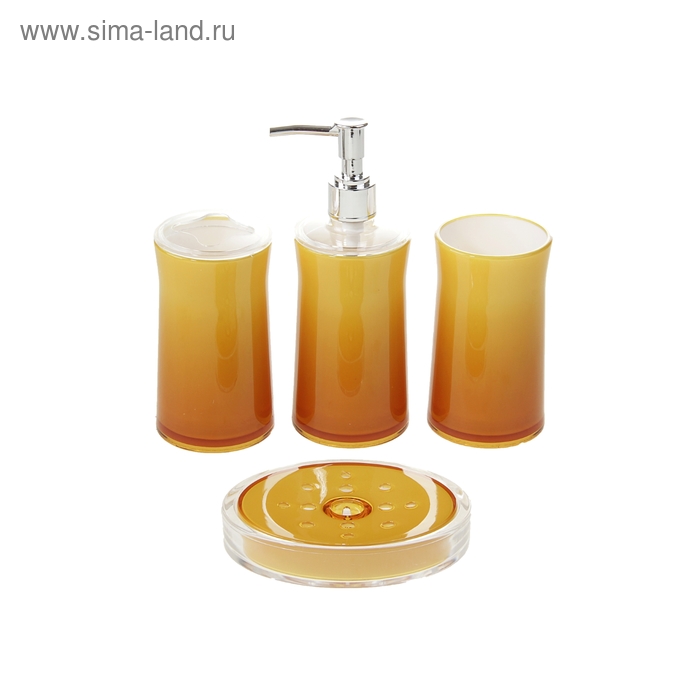 Набор для ванной «Перелив», 4 предмета (дозатор для мыла, мыльница, 2 стакана), цвет жёлтый - Фото 1