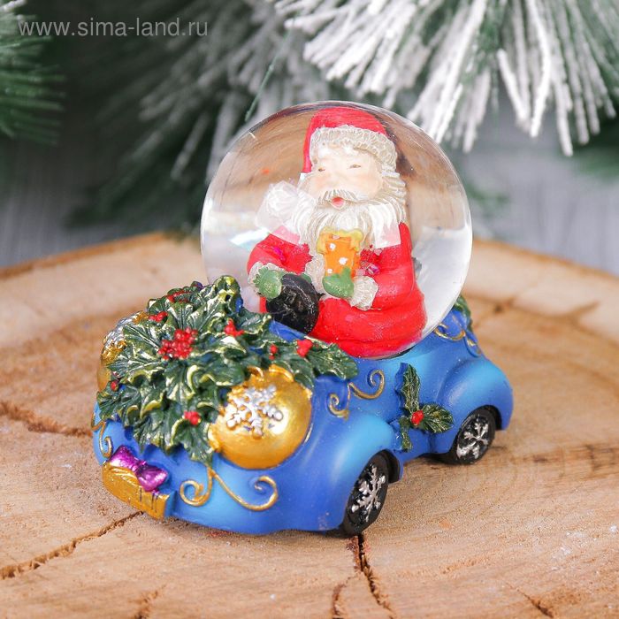 Сувенир шар водяной "Дед Мороз на машине" 6,5x7,8x6 см - Фото 1