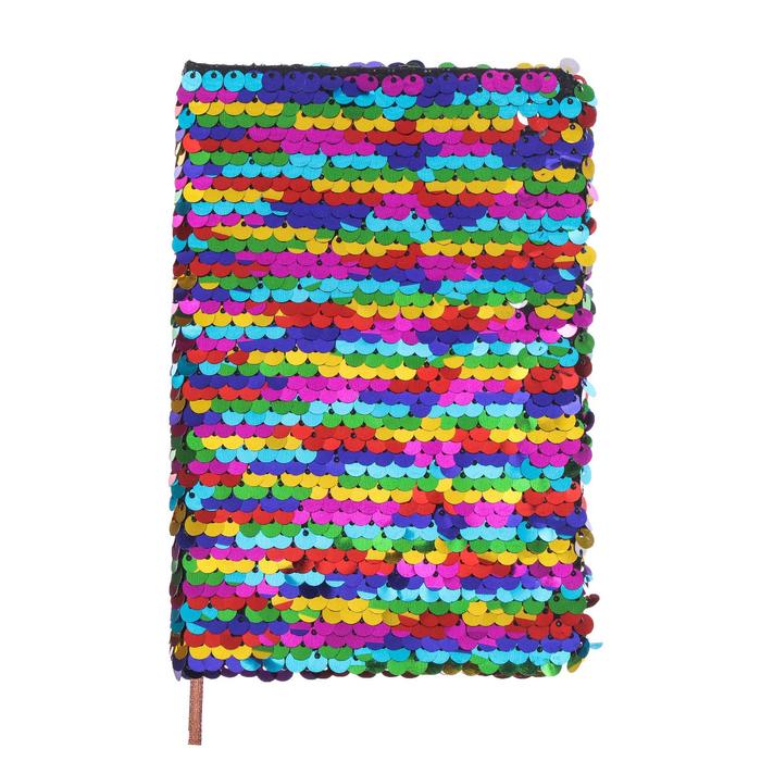 Записная книжка подарочная формат А6, 80 листов, линия, Пайетки двухцветные разноцвет-серебро - Фото 1