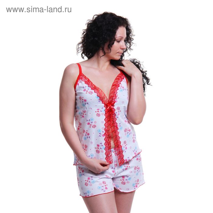 Пижама женская (топ, шорты), цвет белый/красный, размер 48 - Фото 1