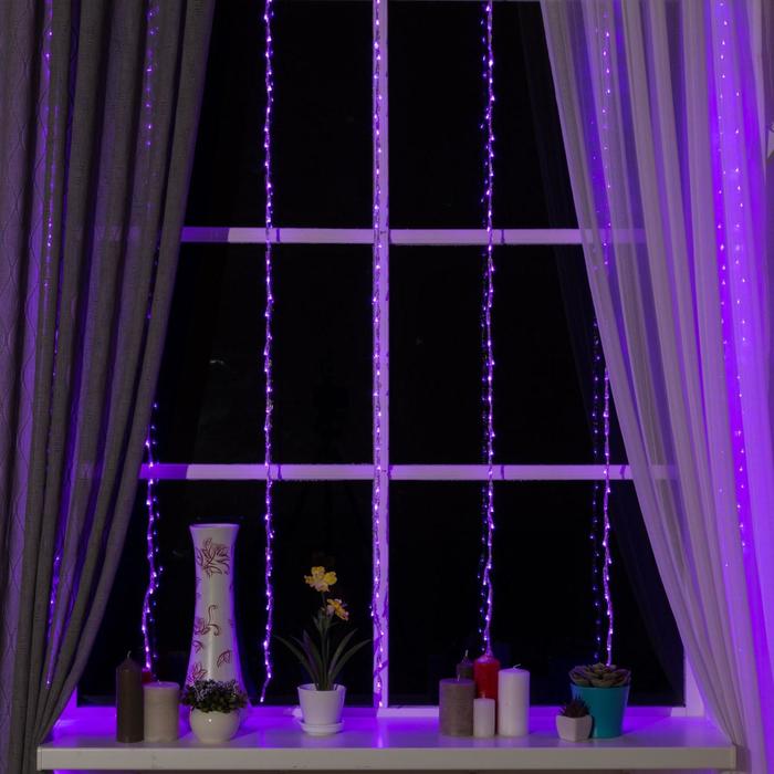 Гирлянда «Водопад» 2 × 1.5 м, IP20, прозрачная нить, 400 LED, свечение фиолетовое, 8 режимов, 220 В - фото 4938259