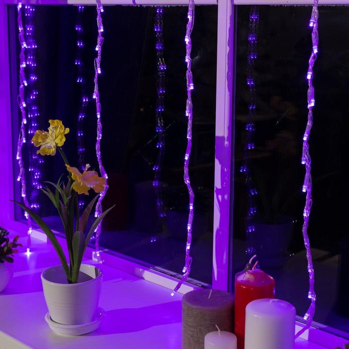 Гирлянда «Водопад» 2 × 1.5 м, IP20, прозрачная нить, 400 LED, свечение фиолетовое, 8 режимов, 220 В - фото 1918614402