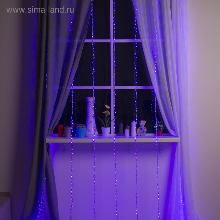 Гирлянда "Дождь" 2 х 3 м, LED-800-220V, 8 режимов, нить прозрачная, свечение фиолетовое - Фото 1