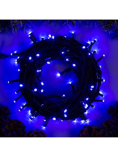 Гирлянда «Нить» 10 м, IP44, УМС, тёмная нить, 100 LED, свечение синее, 220 В