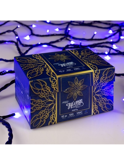 Гирлянда «Нить» 10 м, IP44, УМС, тёмная нить, 100 LED, свечение синее, 220 В