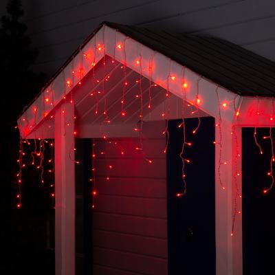 Гирлянда «Бахрома» 4×0.6 м, IP44, прозрачная нить, 180 LED, свечение красное, 8 режимов, 220 В