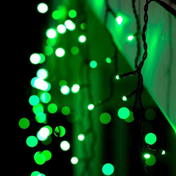Гирлянда «Бахрома» 4 × 0.6 м, IP44, тёмная нить, 180 LED, свечение зелёное, 8 режимов, 220 В - фото 1884683330