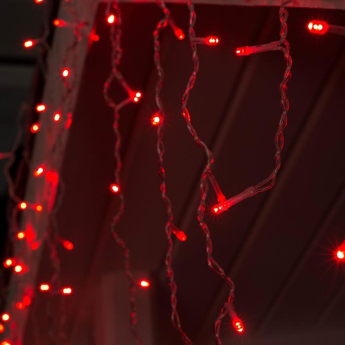 Гирлянда «Бахрома» 3 × 0.6 м, IP44, УМС, прозрачная нить, 160 LED, свечение красное, 220 В - фото 1877255865