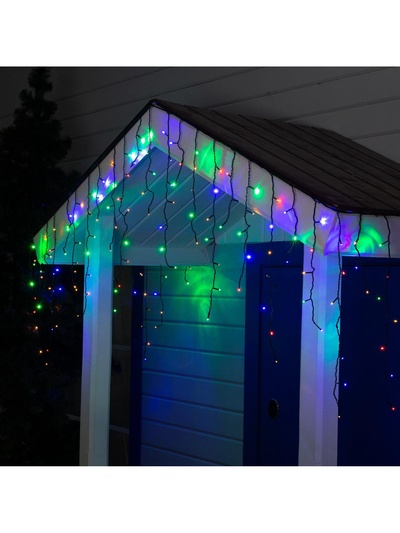 Гирлянда «Бахрома» 3×0.6 м, IP44, УМС, тёмная нить, 160 LED, свечение мульти, 220 В