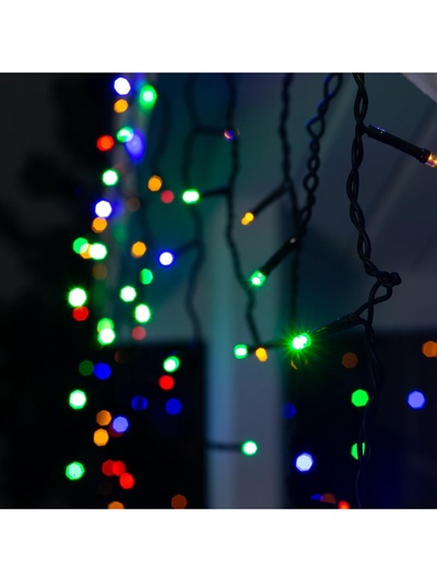 Гирлянда «Бахрома» 3×0.6 м, IP44, УМС, тёмная нить, 160 LED, свечение мульти, 220 В