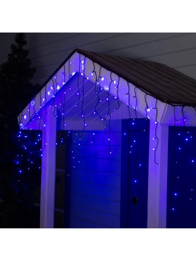 Гирлянда «Бахрома» 3×0.6 м, IP44, УМС, тёмная нить, 160 LED, свечение синее, 220 В