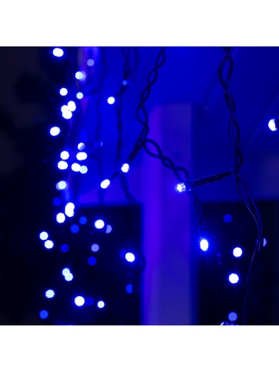 Гирлянда «Бахрома» 3×0.6 м, IP44, УМС, тёмная нить, 160 LED, свечение синее, 220 В