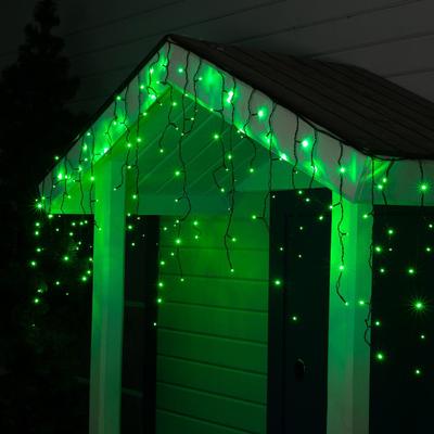 Гирлянда «Бахрома» 3×0.6 м, IP44, УМС, тёмная нить, 160 LED, свечение зелёное, 220 В