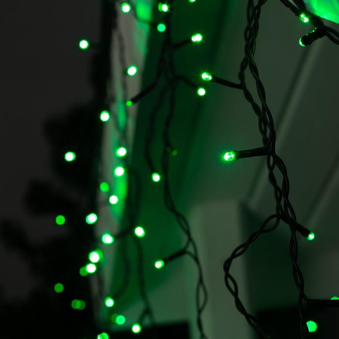 Гирлянда «Бахрома» 3 × 0.6 м, IP44, УМС, тёмная нить, 160 LED, свечение зелёное, 220 В - фото 1884683426