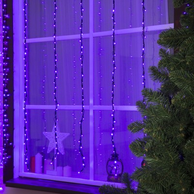 Гирлянда "Водопад" 2 х 1.5 м , IP44, тёмная нить, 400 LED, свечение фиолетовое, 8 режимов, 220 В