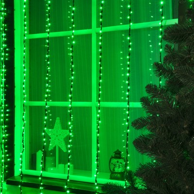 Гирлянда "Водопад" уличная, УМС, 2 х 3 м, LED-800-220V, 8 режимов, нить тёмная, свечение зелёное