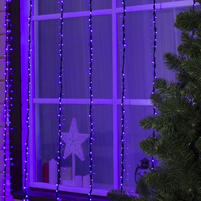 Гирлянда "Водопад" 2 х 3 м , IP44, УМС, тёмная нить, 800 LED, свечение фиолетовое, 8 режимов, 220 В