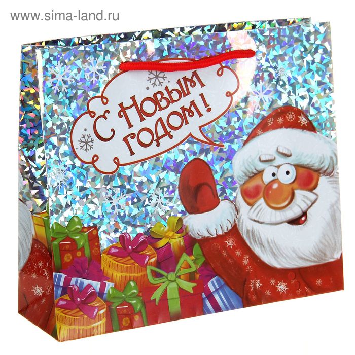 Пакет подарочный голография «Дед мороз», 23 × 27 см - Фото 1