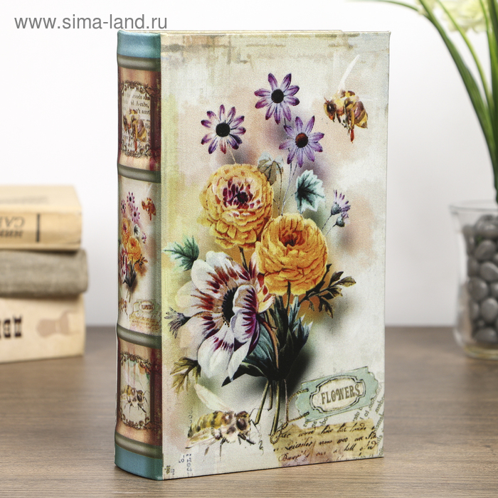 Сейф-книга шёлк "Нежные цветы с пчелами" 21х13х5 см - Фото 1