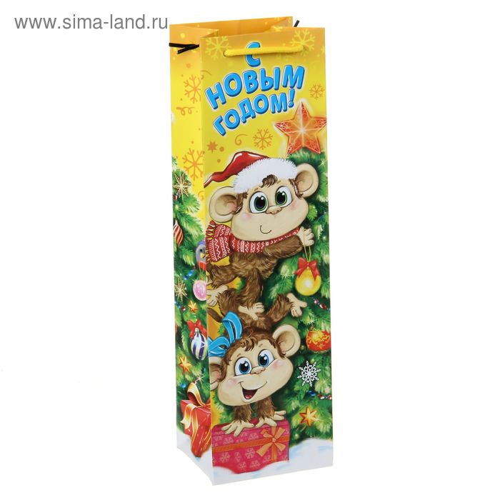 Пакет ламинированный под бутылку «Весёлые обезьянки», 10,5 × 36 см - Фото 1