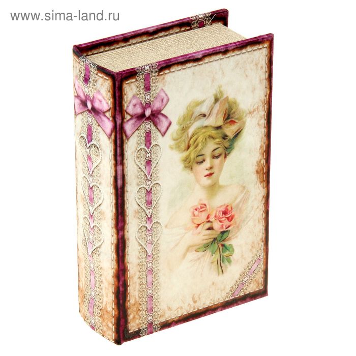 Сейф-книга дерево шёлк "Дама с розами" 17х11х5 см - Фото 1