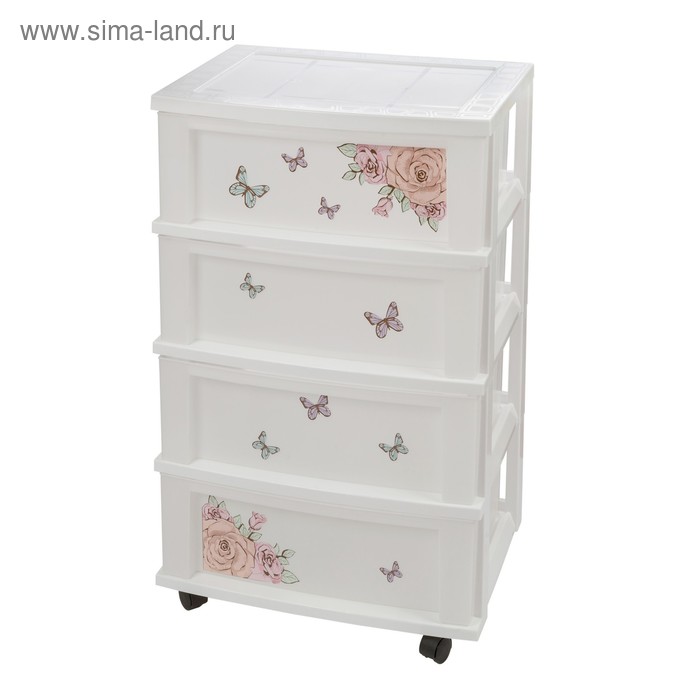 Комод 4-х секционный Bongo «Романтика» с наклейками, цвет белый - Фото 1