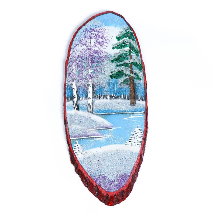 Картина "Зима" в форме среза дерева 60 см, каменная крошка - Фото 1