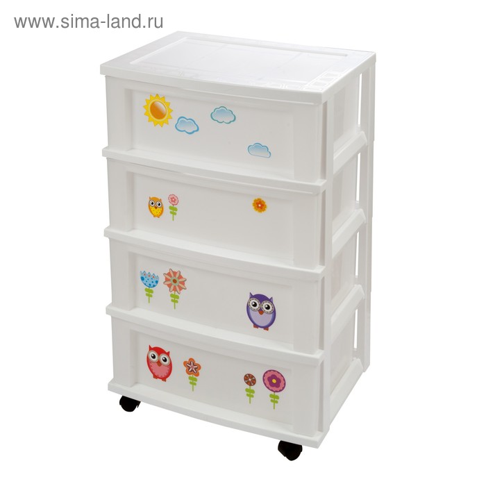 Комод 4-х секционныйи Bongo «Лесная сказка» с наклейками, цвет белый - Фото 1