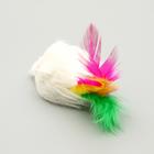 Мышь меховая однотонная с перьями 6,5 см, микс цветов - Фото 3