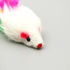 Мышь меховая однотонная с перьями 6,5 см, микс цветов - Фото 4